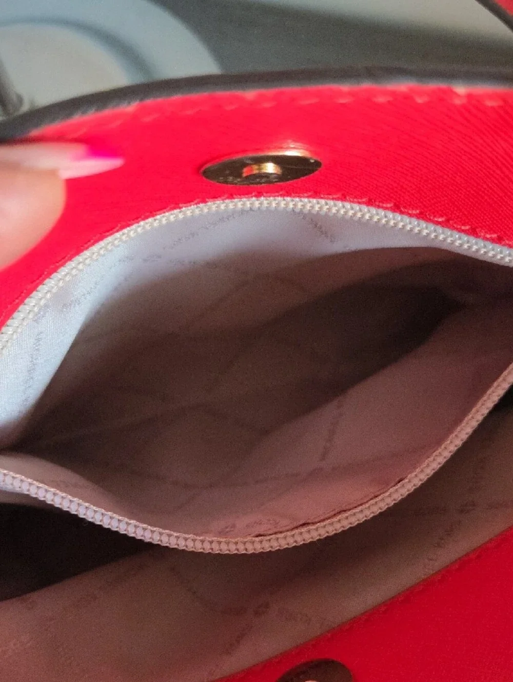 Michael Kors Savannah Small Satchel Brown Logo with Red Trim